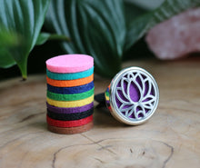 Load image into Gallery viewer, Lotus Essential oil car diffuser clip with coloured felt pads