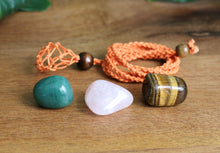 Load image into Gallery viewer, Orange Macrame Necklace + 3 Tumble Stones