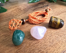 Load image into Gallery viewer, Orange Macrame Necklace + 3 Tumble Stones